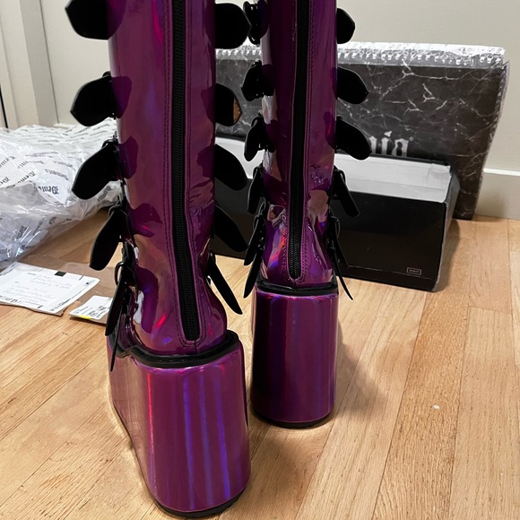 Women's Iridescent Purple Platform Boots - Picture 2 of 3